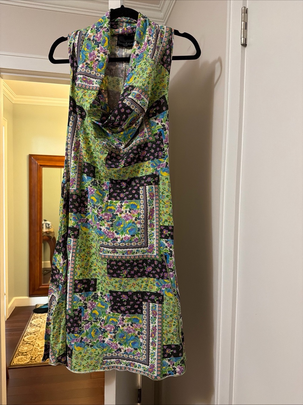 Sonia Fortuna Sleeveless Green Floral Patchwork Dress